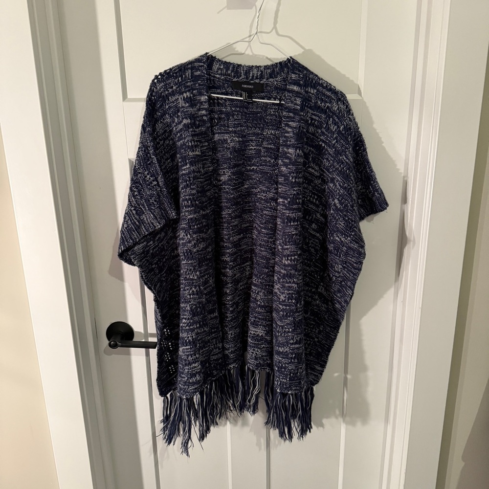 Forever 21 Navy Knit Cardigan / Poncho with Fringe